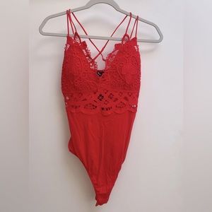 BSXIJIE sexy red body on body suit with snap closure.